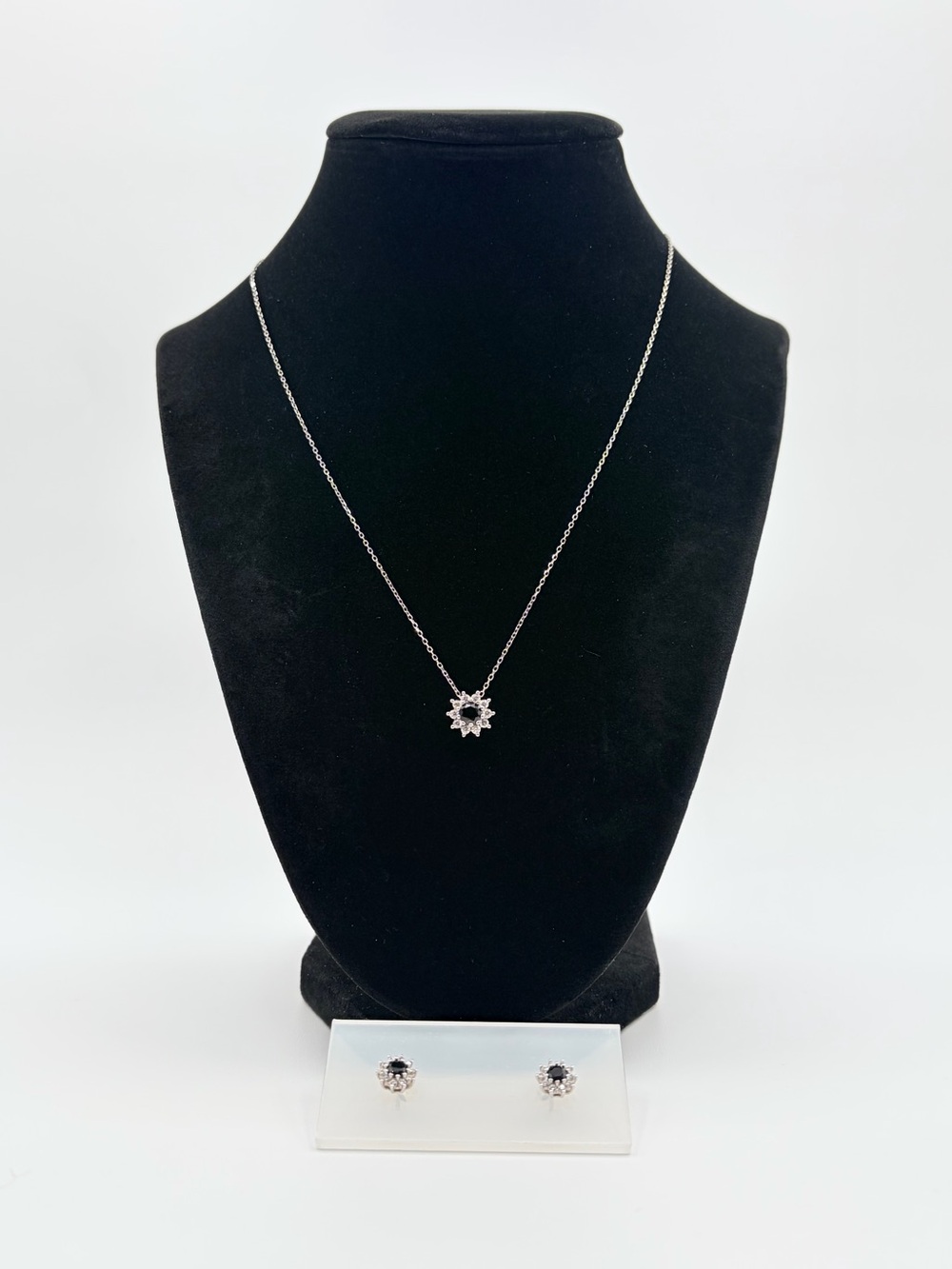 Tocara 925 Sterling Silver Black CZ Pendant Necklace & Earrings Set